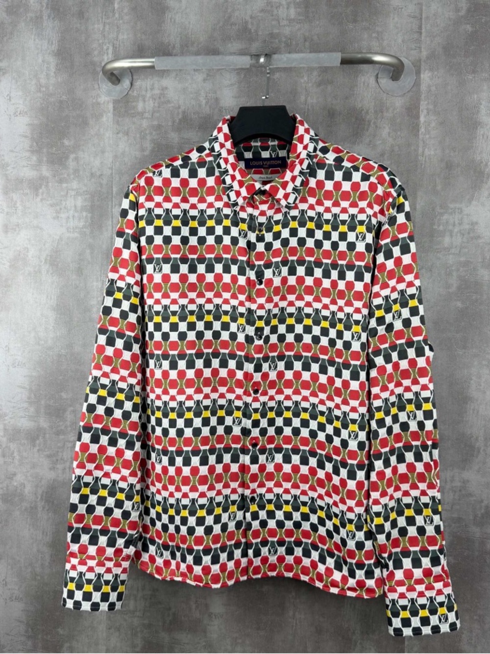 Louis Vuitton Red Black White Yellow Geometric Button-Up Shirt